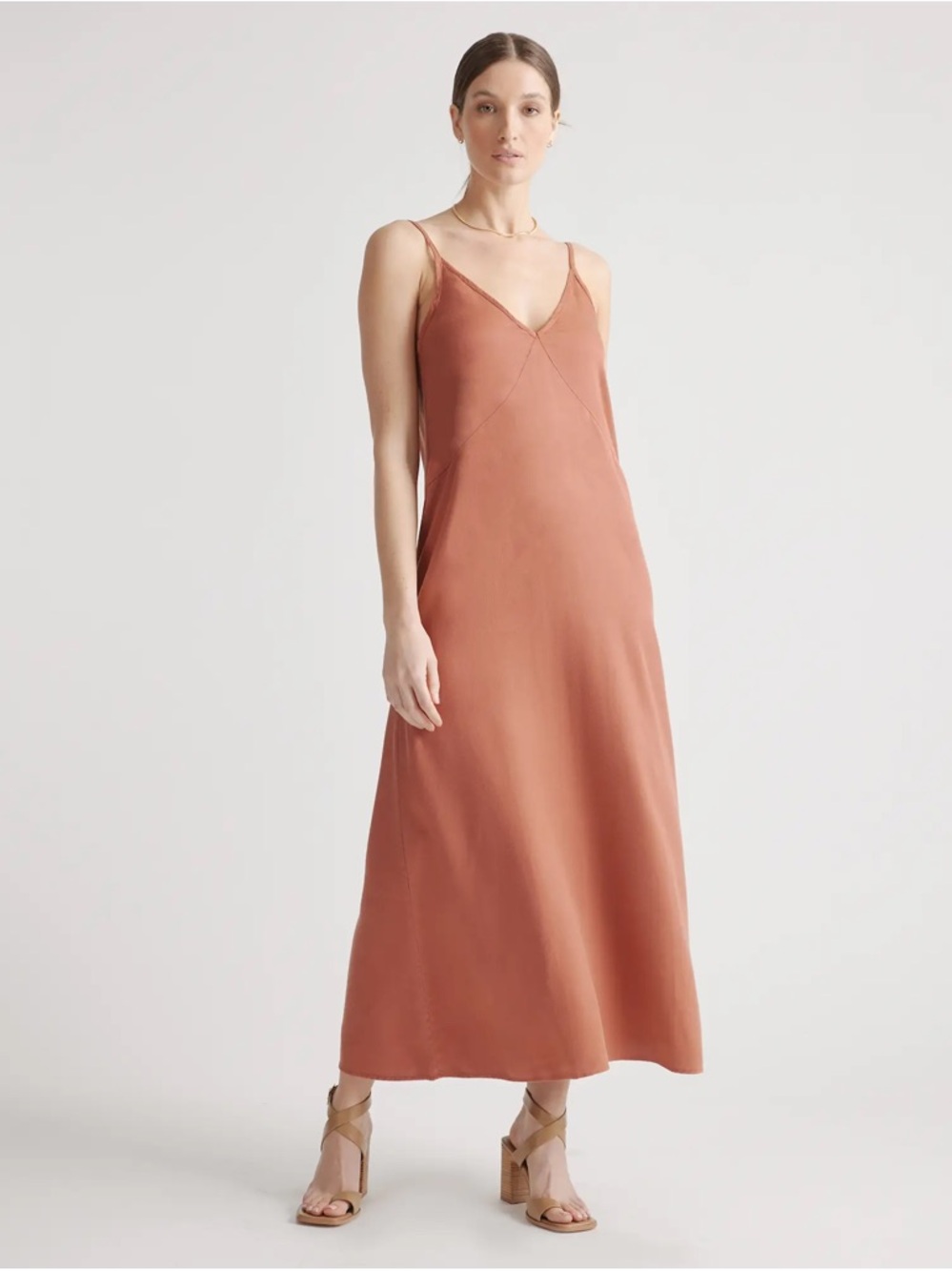 Quince L Slip Maxi Tencel Dress in Terracotta Neutral Earthy Minimalist Eco